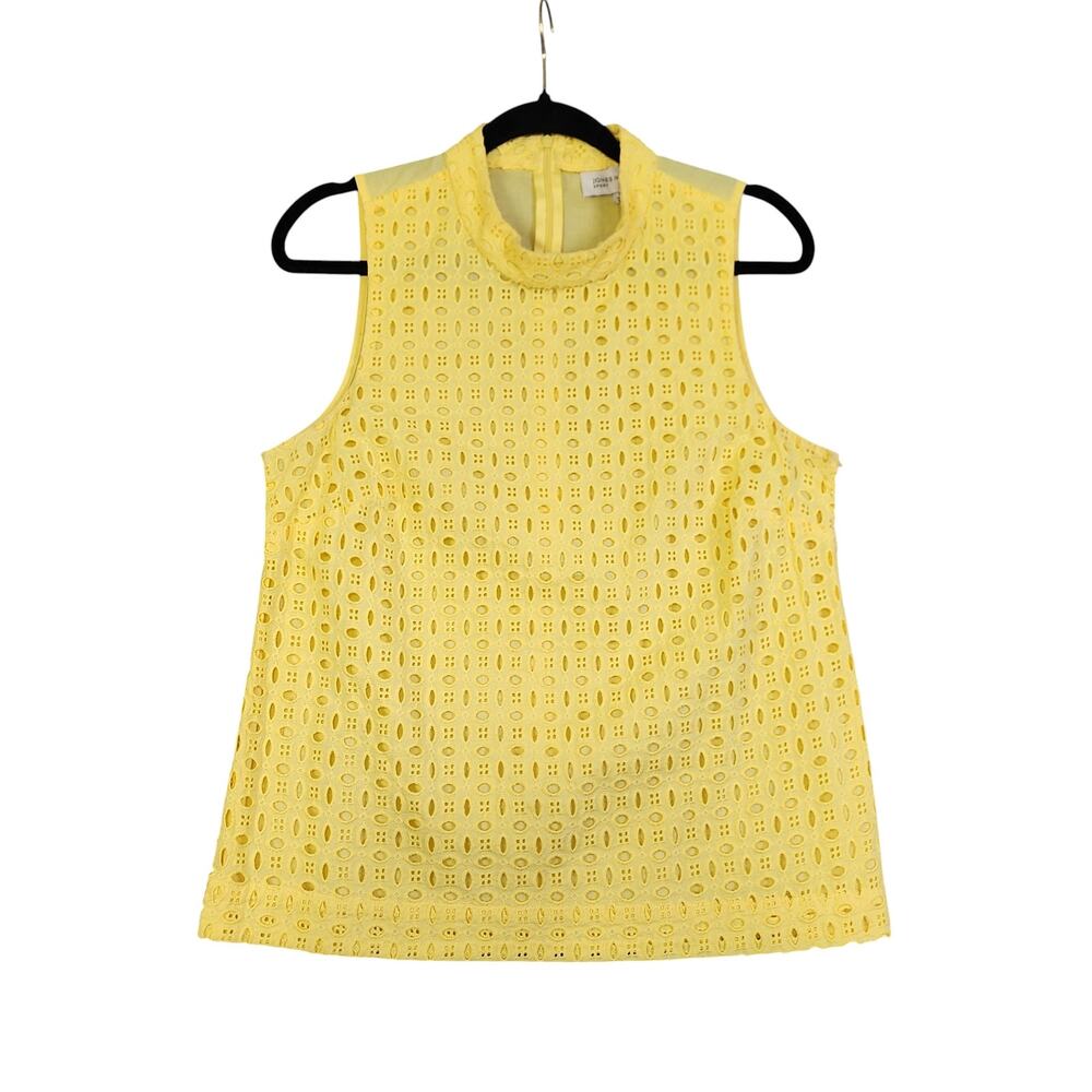 Jones‎ New York Womens Yellow Eyelet Lace Blouse Size Medium Sleeveless Cotton